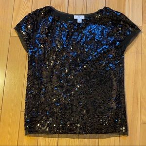 Black sequin mesh T-shirt